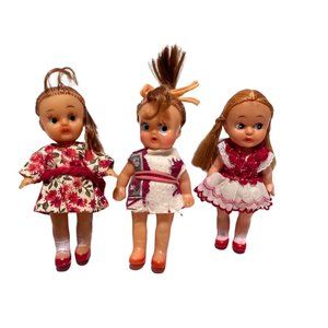 Side-Glancing Lot of 3 Posable 5" Dolls Japan Soft Rubber Painted Shoes/Socks